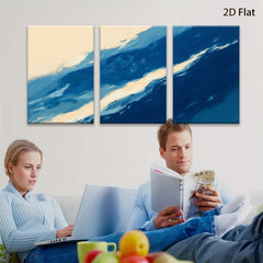 2D flat 1pc abstract blue gold wave coastal wall art modern farmhouse decor living room bedroom gallery wrapped canvas prints ready to hang