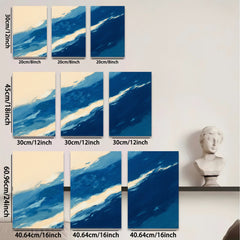 2D flat 1pc abstract blue gold wave coastal wall art modern farmhouse decor living room bedroom gallery wrapped canvas prints ready to hang