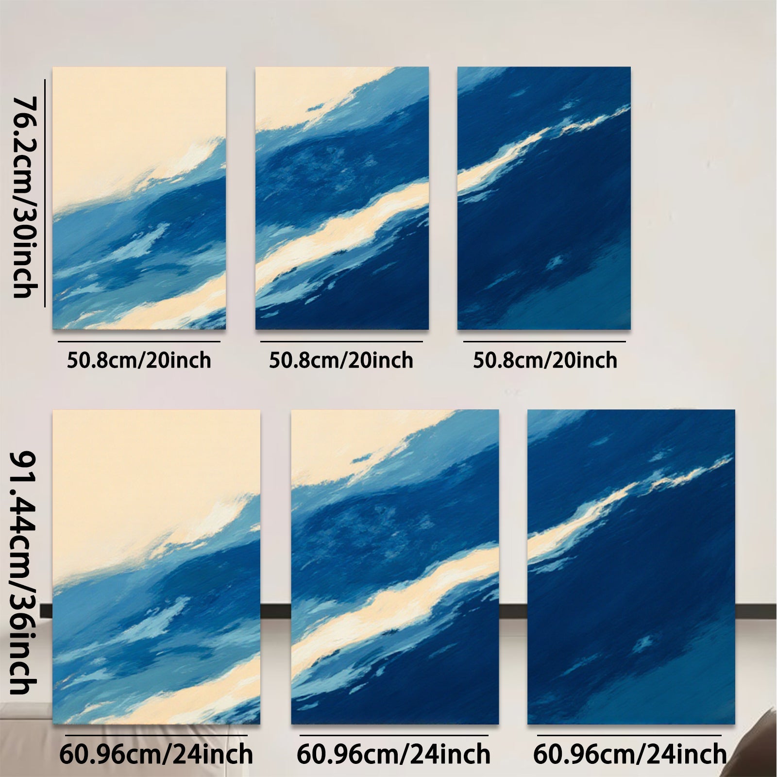 2D flat 1pc abstract blue gold wave coastal wall art modern farmhouse decor living room bedroom gallery wrapped canvas prints ready to hang