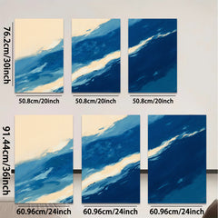 2D flat 1pc abstract blue gold wave coastal wall art modern farmhouse decor living room bedroom gallery wrapped canvas prints ready to hang