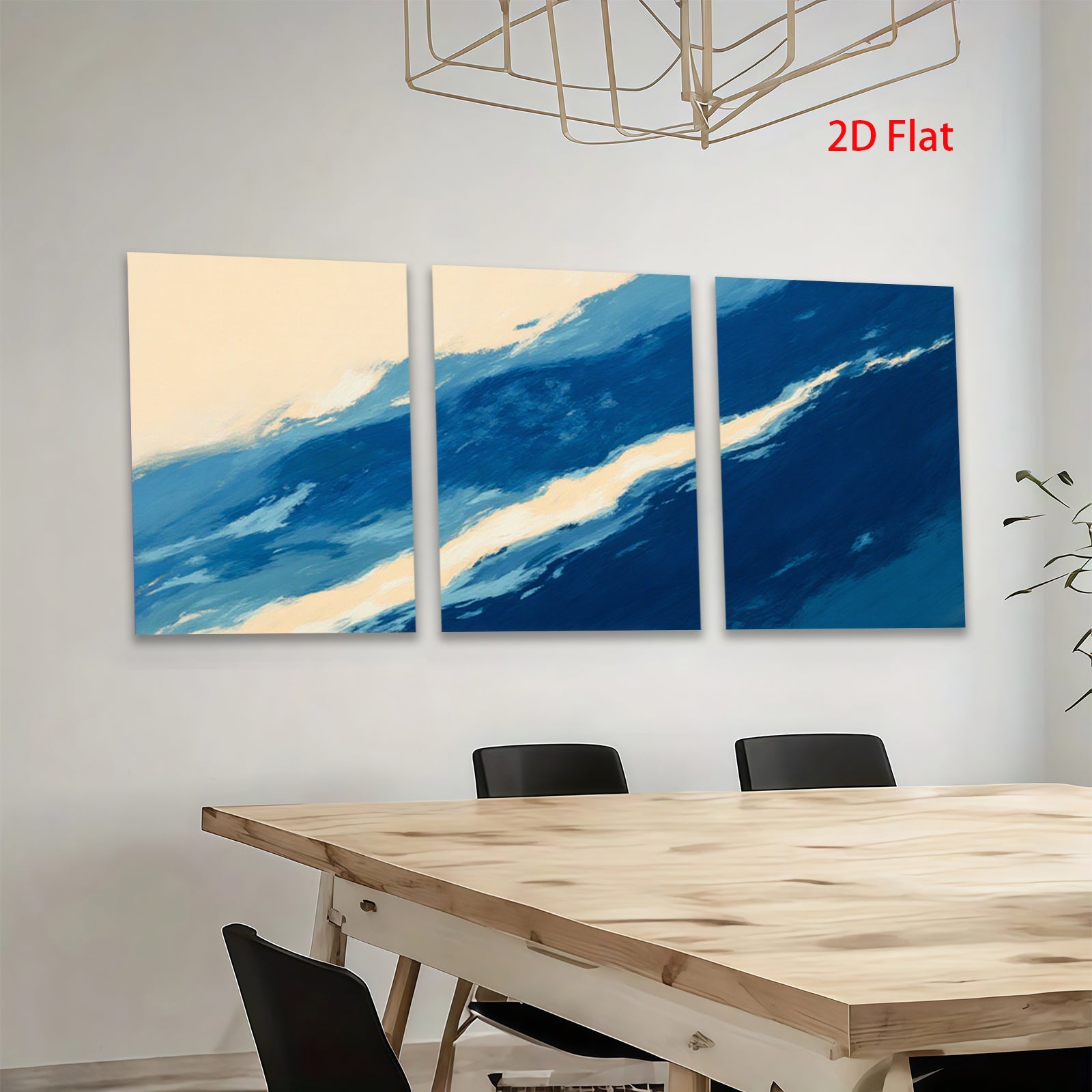 2D flat 1pc abstract blue gold wave coastal wall art modern farmhouse decor living room bedroom gallery wrapped canvas prints ready to hang