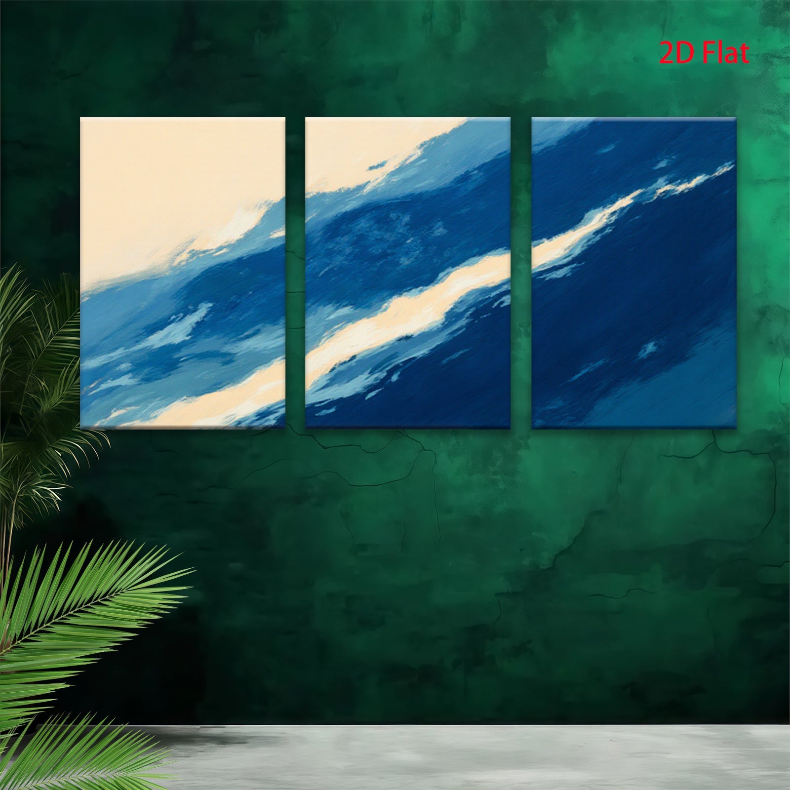 2D flat 1pc abstract blue gold wave coastal wall art modern farmhouse decor living room bedroom gallery wrapped canvas prints ready to hang