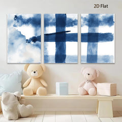 2D flat 1pc abstract blue watercolor wash minimalist modern farmhouse wall art for living room bedroom office gallery wrapped canvas prints ready to hang