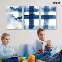 2D flat 1pc abstract blue watercolor wash minimalist modern farmhouse wall art for living room bedroom office gallery wrapped canvas prints ready to hang