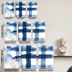 2D flat 1pc abstract blue watercolor wash minimalist modern farmhouse wall art for living room bedroom office gallery wrapped canvas prints ready to hang