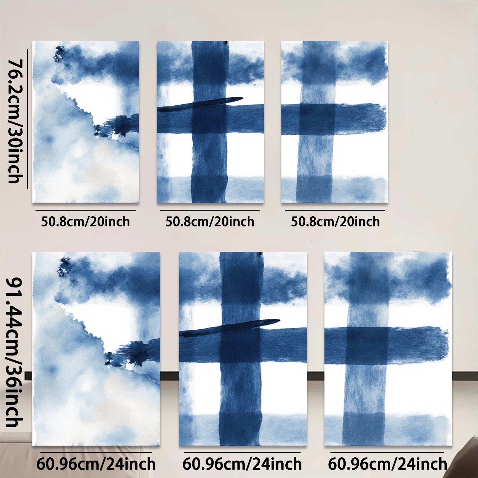 2D flat 1pc abstract blue watercolor wash minimalist modern farmhouse wall art for living room bedroom office gallery wrapped canvas prints ready to hang