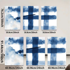 2D flat 1pc abstract blue watercolor wash minimalist modern farmhouse wall art for living room bedroom office gallery wrapped canvas prints ready to hang