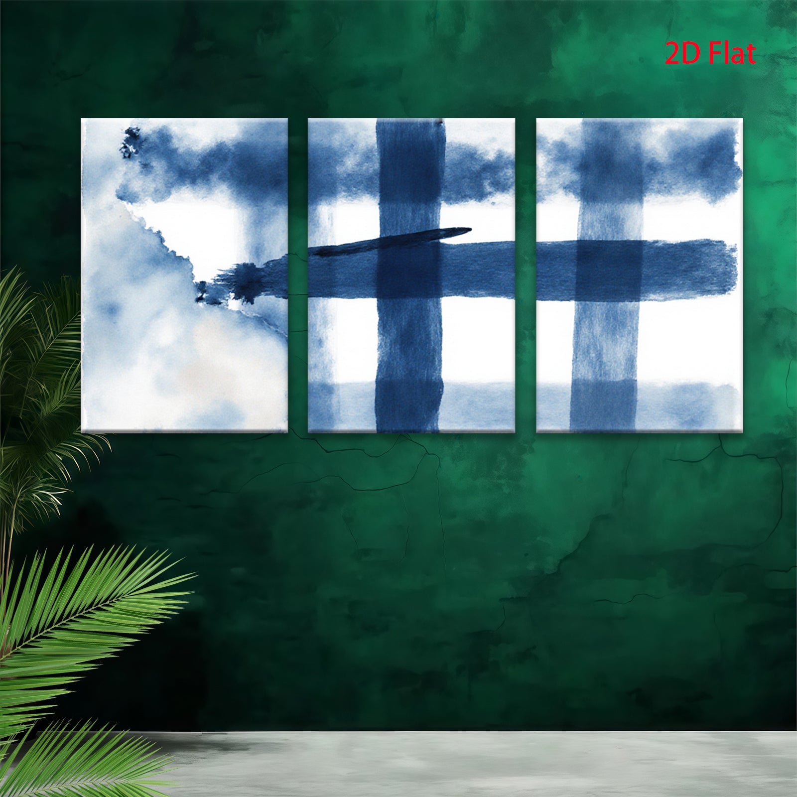 2D flat 1pc abstract blue watercolor wash minimalist modern farmhouse wall art for living room bedroom office gallery wrapped canvas prints ready to hang