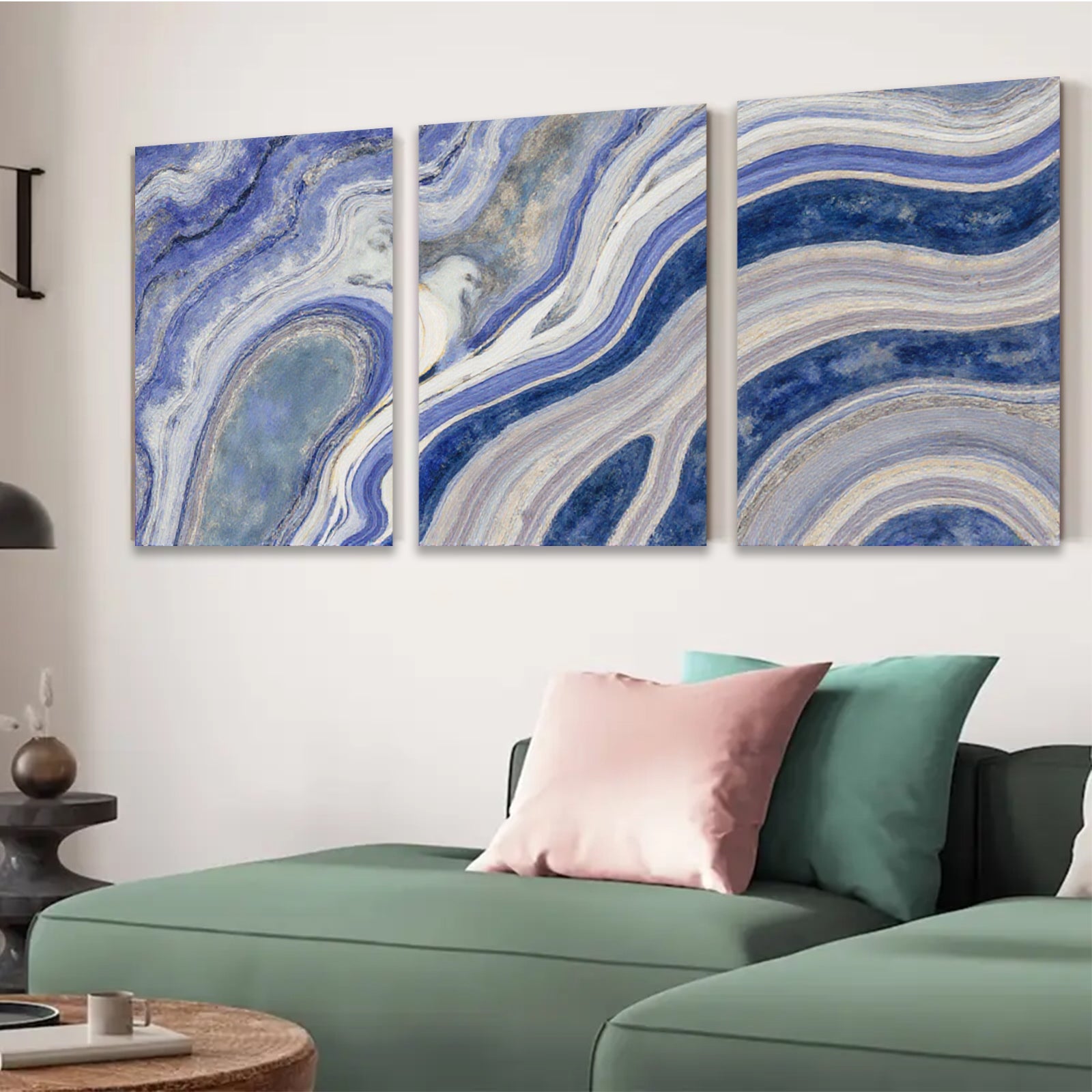 2D flat 1pc abstract blue waves modern wall art canvas prints for living room bedroom home office decor farmhouse style gallery wrapped ready to hang
