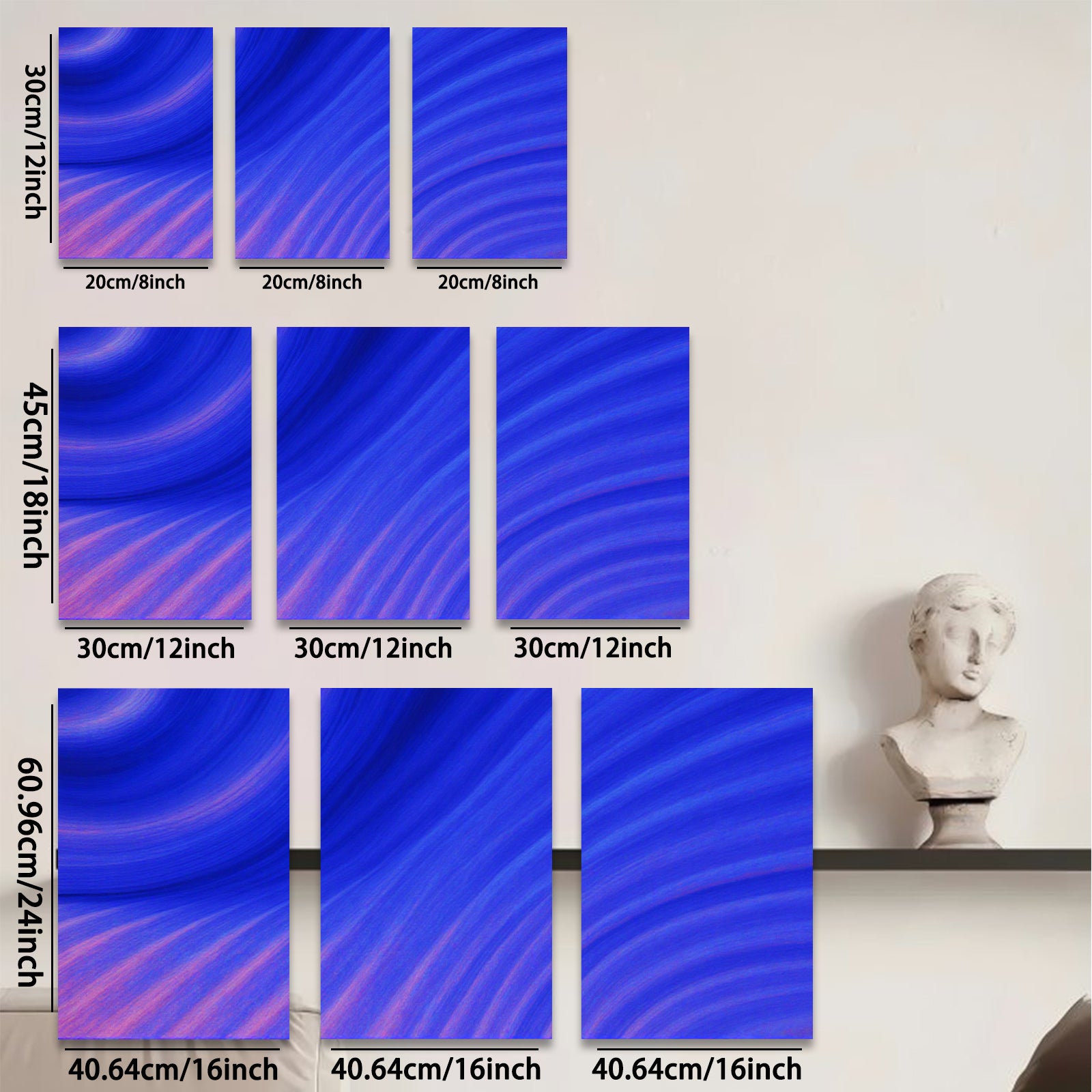 2D flat 1pc abstract blue waves modern wall art decor for living room bedroom office gallery wrapped canvas prints farmhouse style inspirational home decoration