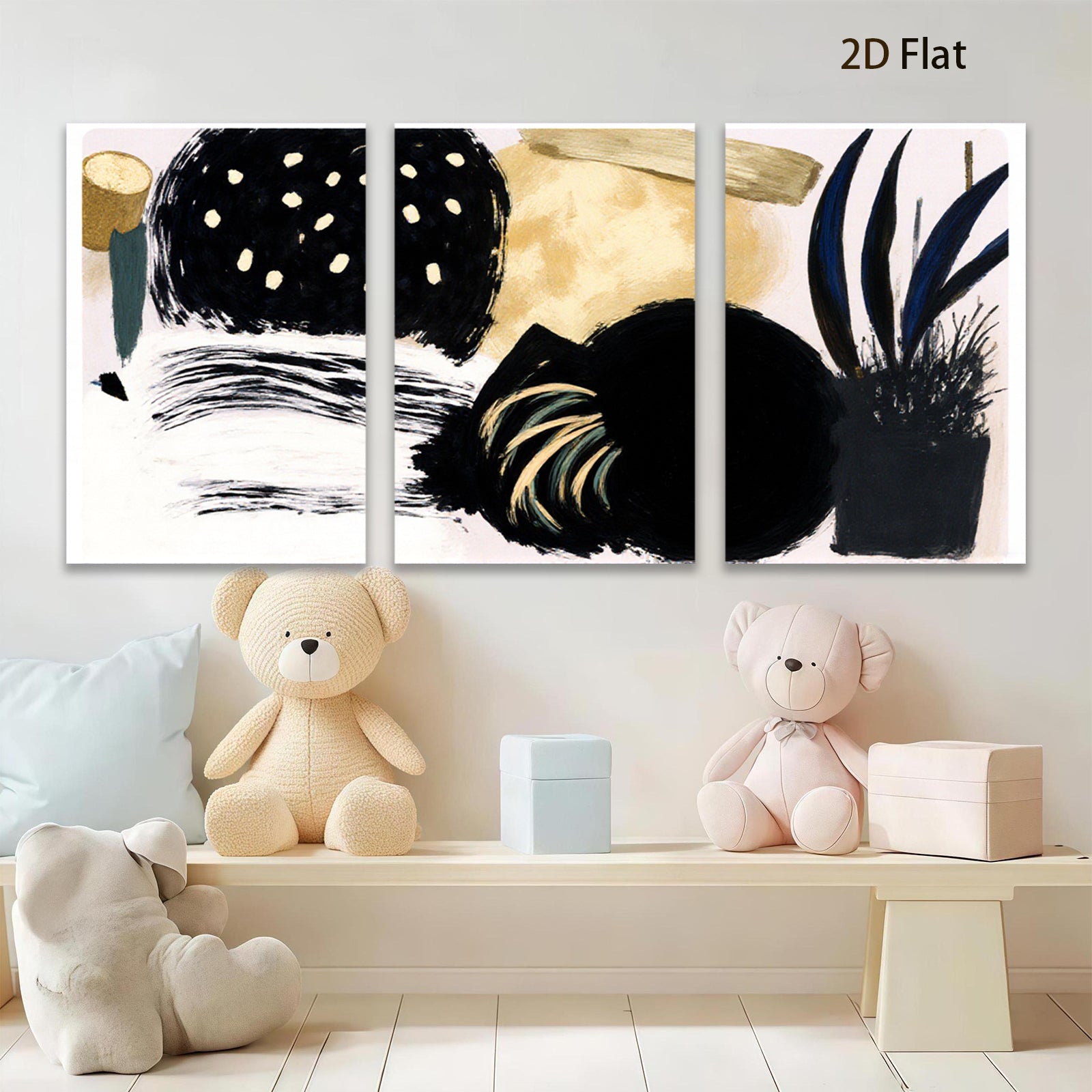 2D flat 1pc abstract brushstroke botanical wall art modern farmhouse living room bedroom decor gallery wrapped canvas prints oversized statement piece