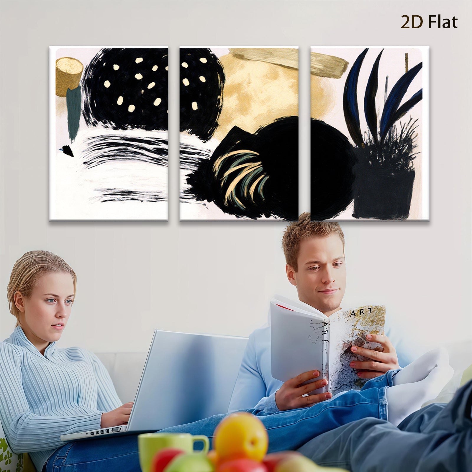2D flat 1pc abstract brushstroke botanical wall art modern farmhouse living room bedroom decor gallery wrapped canvas prints oversized statement piece