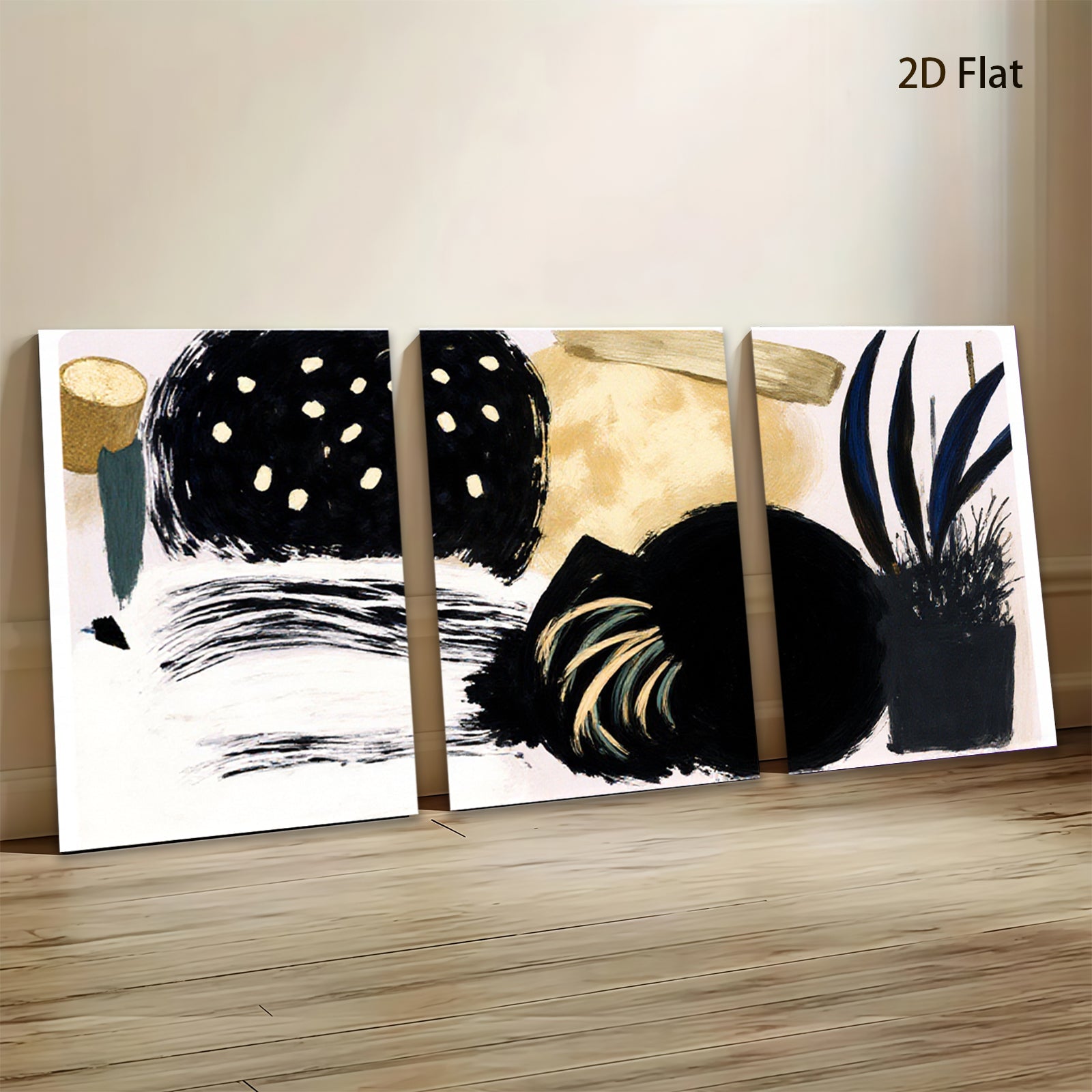 2D flat 1pc abstract brushstroke botanical wall art modern farmhouse living room bedroom decor gallery wrapped canvas prints oversized statement piece