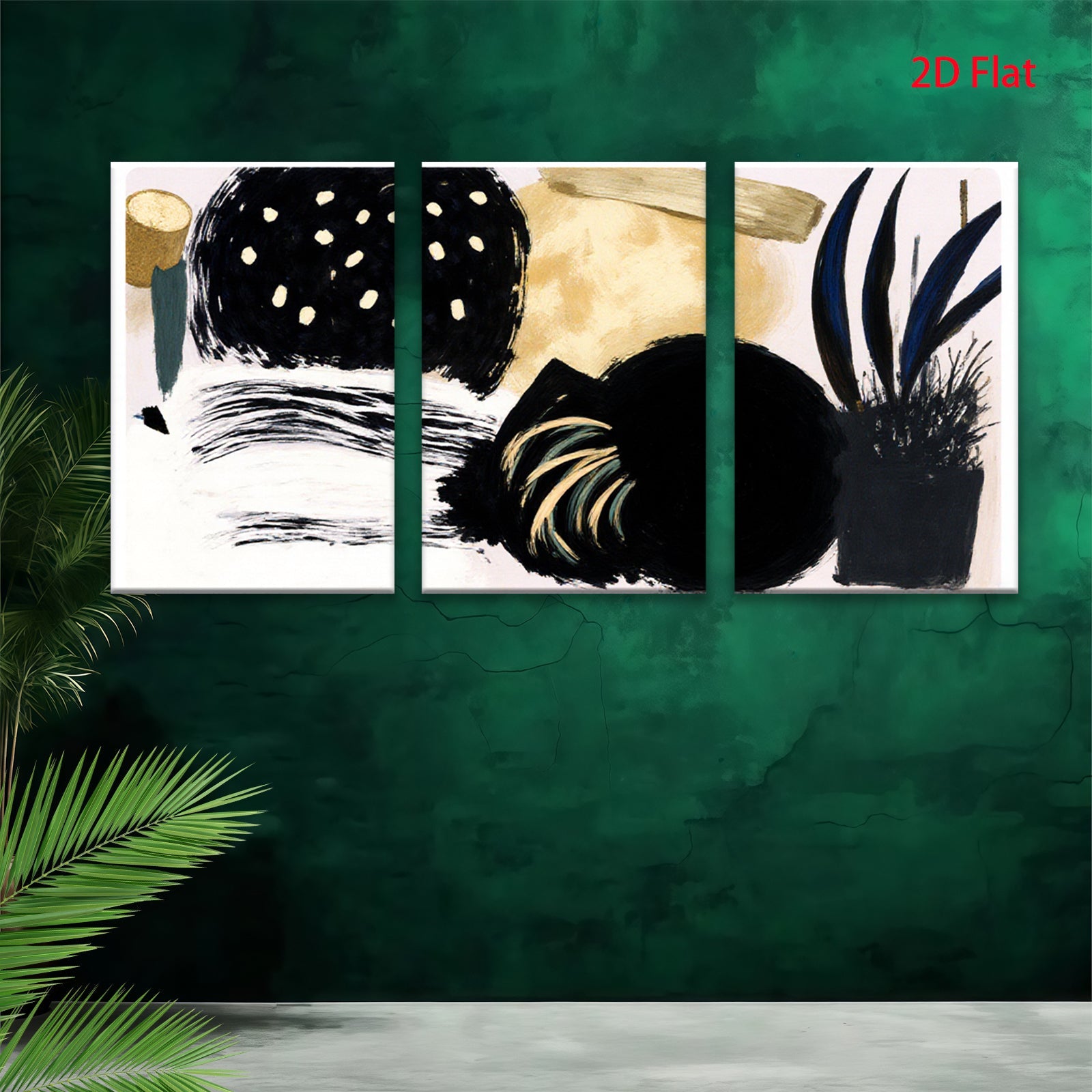 2D flat 1pc abstract brushstroke botanical wall art modern farmhouse living room bedroom decor gallery wrapped canvas prints oversized statement piece