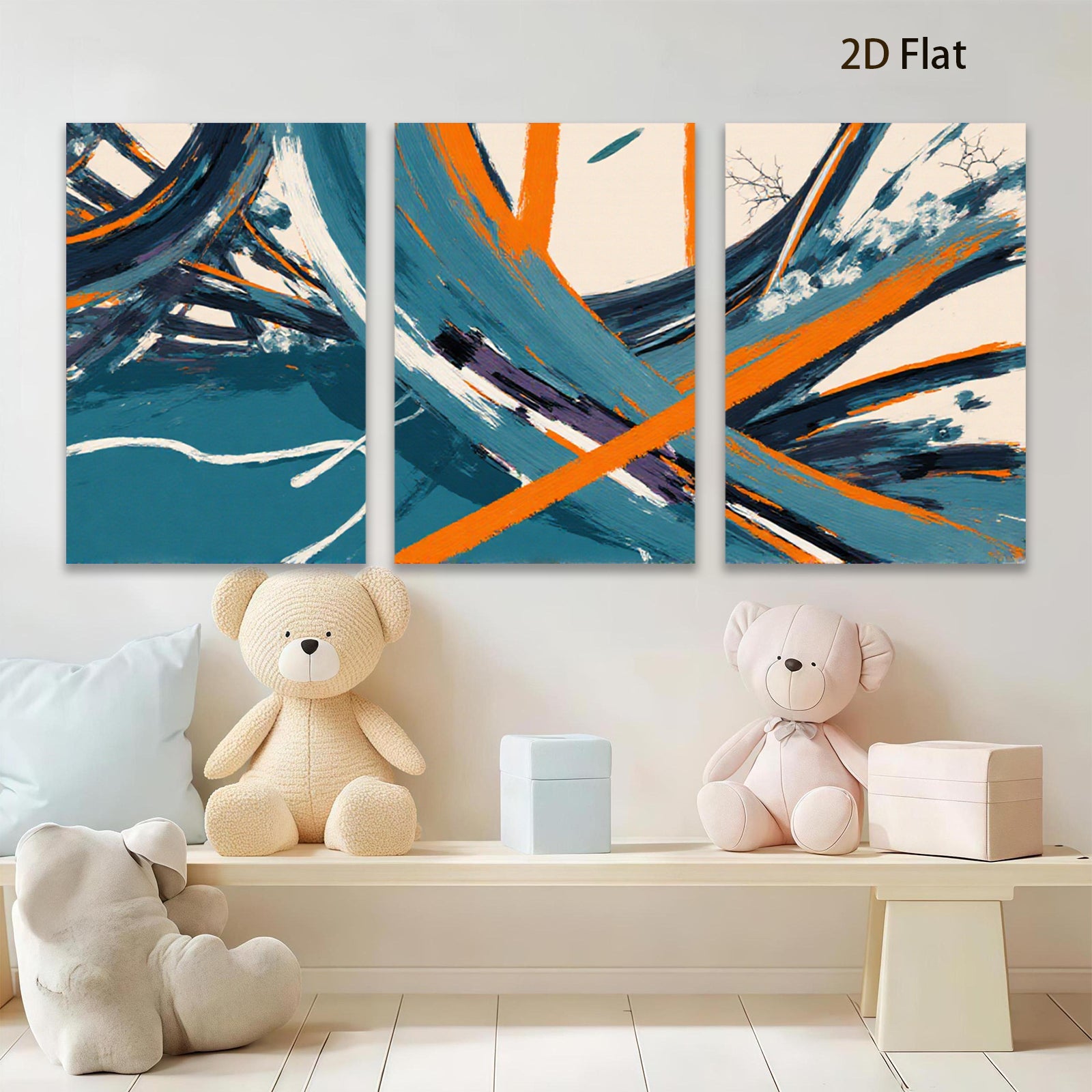 2D flat 1pc abstract brushstrokes bold teal orange modern wall art living room bedroom decor farmhouse style canvas prints framed ready to hang