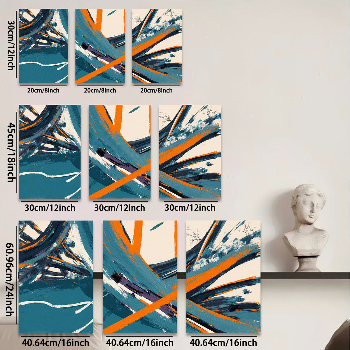 2D flat 1pc abstract brushstrokes bold teal orange modern wall art living room bedroom decor farmhouse style canvas prints framed ready to hang