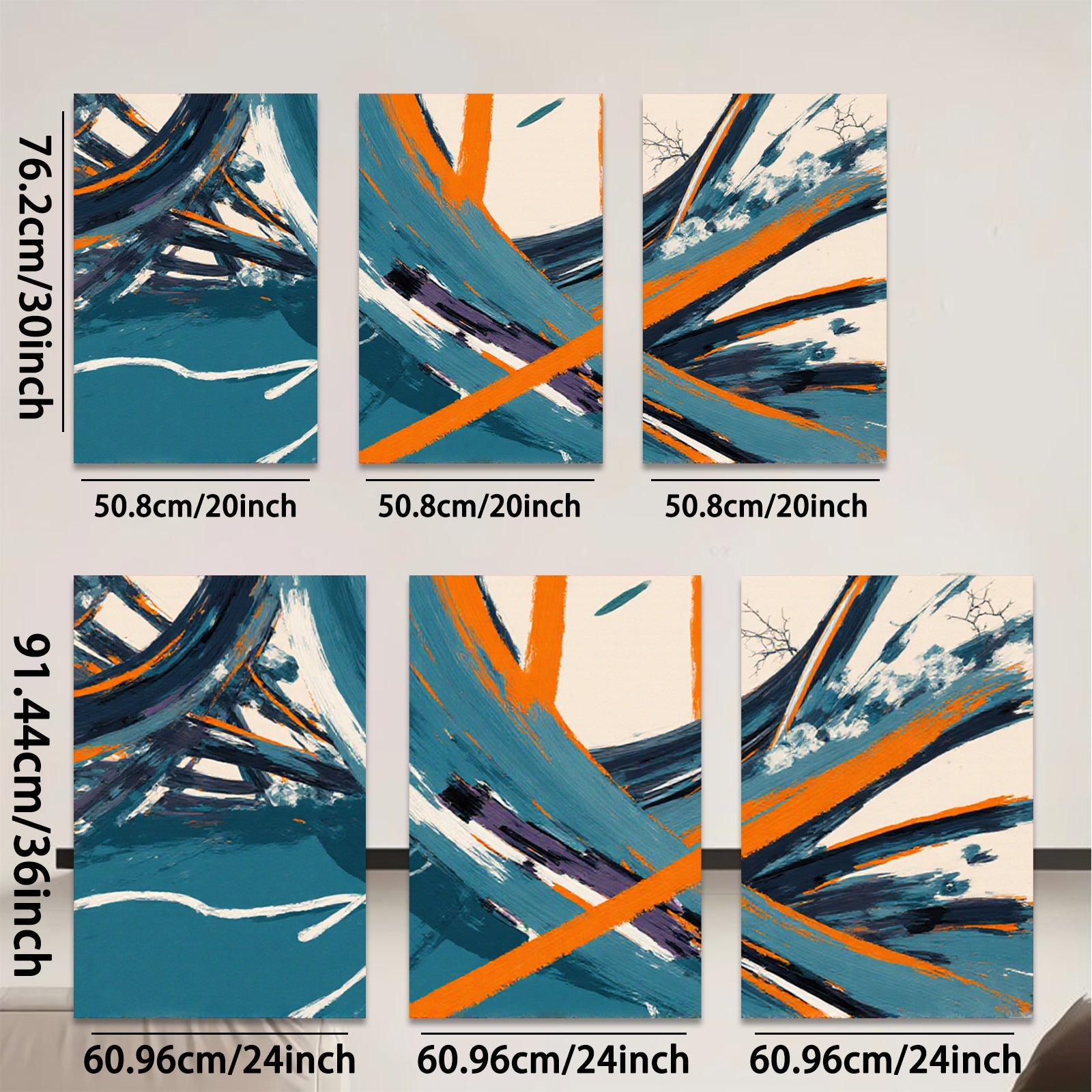 2D flat 1pc abstract brushstrokes bold teal orange modern wall art living room bedroom decor farmhouse style canvas prints framed ready to hang