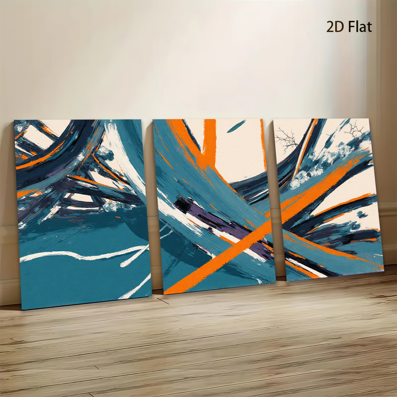 2D flat 1pc abstract brushstrokes bold teal orange modern wall art living room bedroom decor farmhouse style canvas prints framed ready to hang