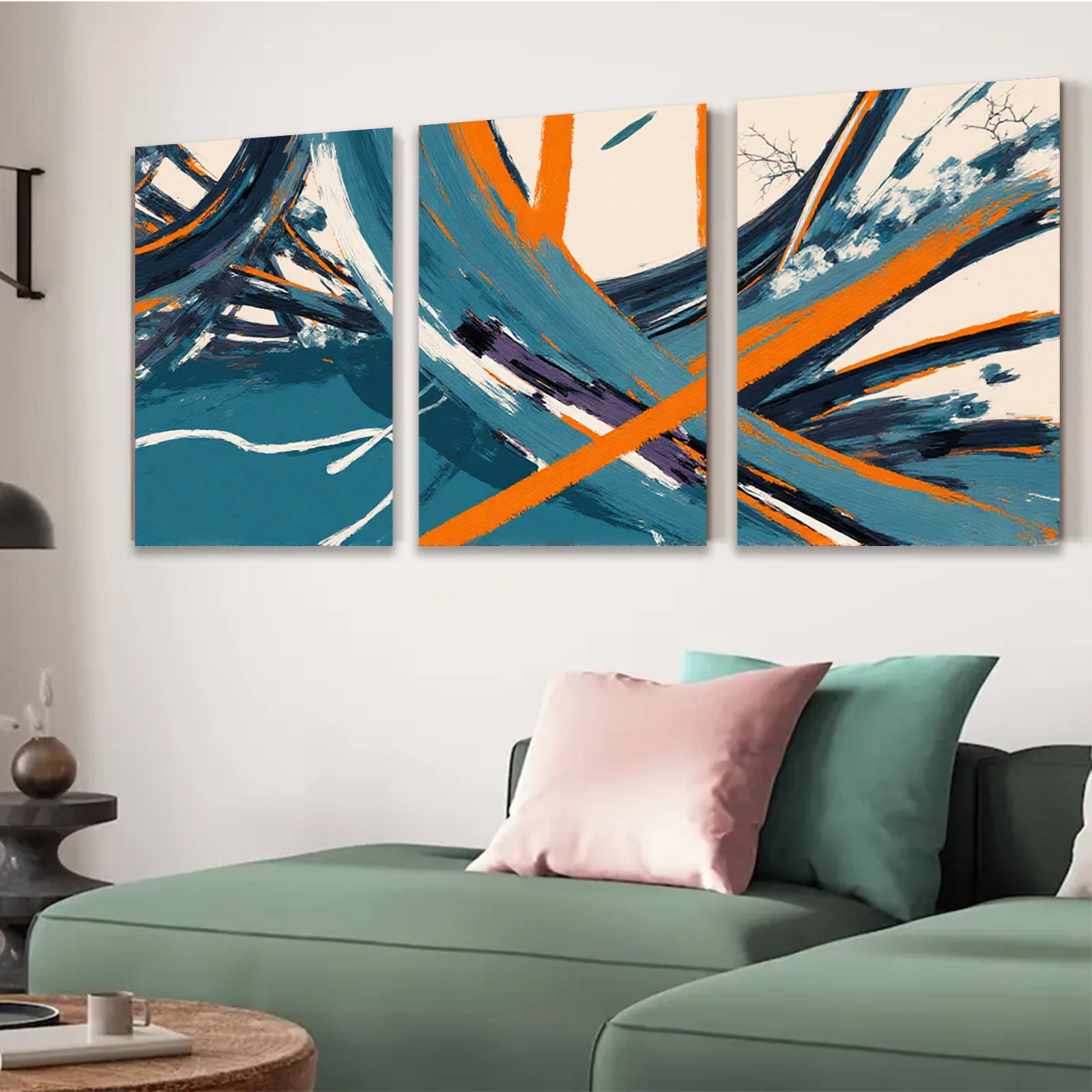 2D flat 1pc abstract brushstrokes bold teal orange modern wall art living room bedroom decor farmhouse style canvas prints framed ready to hang