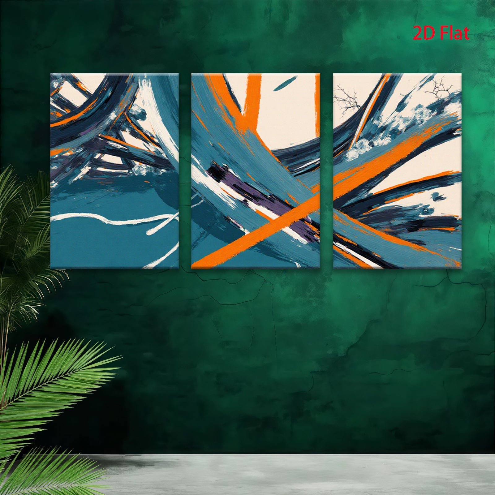 2D flat 1pc abstract brushstrokes bold teal orange modern wall art living room bedroom decor farmhouse style canvas prints framed ready to hang