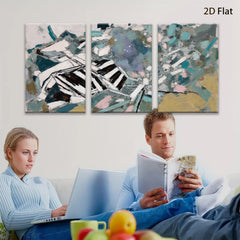 2D flat 1pc abstract brushstrokes vibrant coastal blues golds modern farmhouse wall art living room bedroom decor gallery wrapped canvas print oversized statement piece