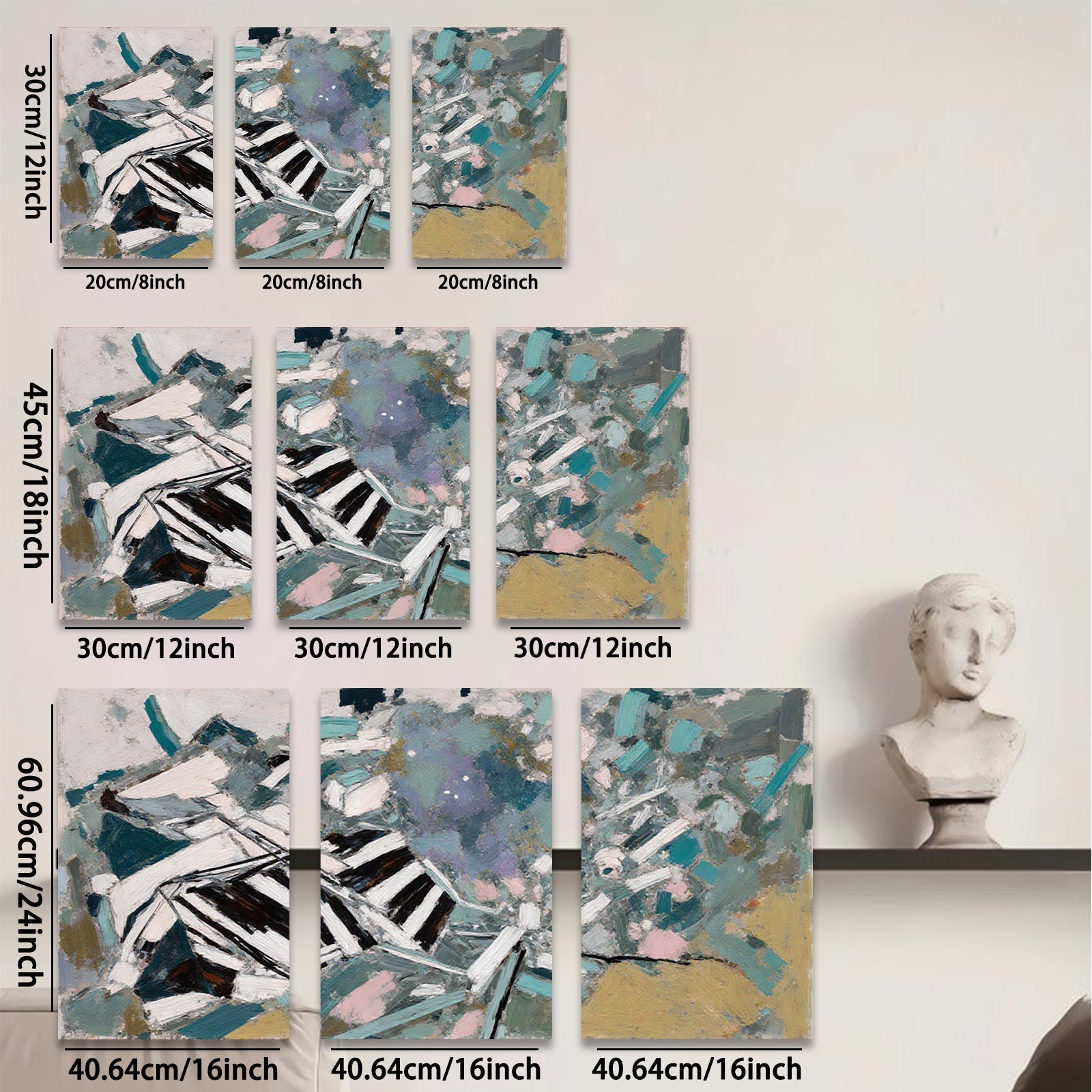 2D flat 1pc abstract brushstrokes vibrant coastal blues golds modern farmhouse wall art living room bedroom decor gallery wrapped canvas print oversized statement piece