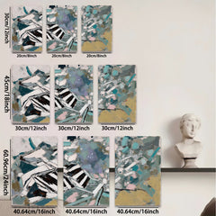 2D flat 1pc abstract brushstrokes vibrant coastal blues golds modern farmhouse wall art living room bedroom decor gallery wrapped canvas print oversized statement piece
