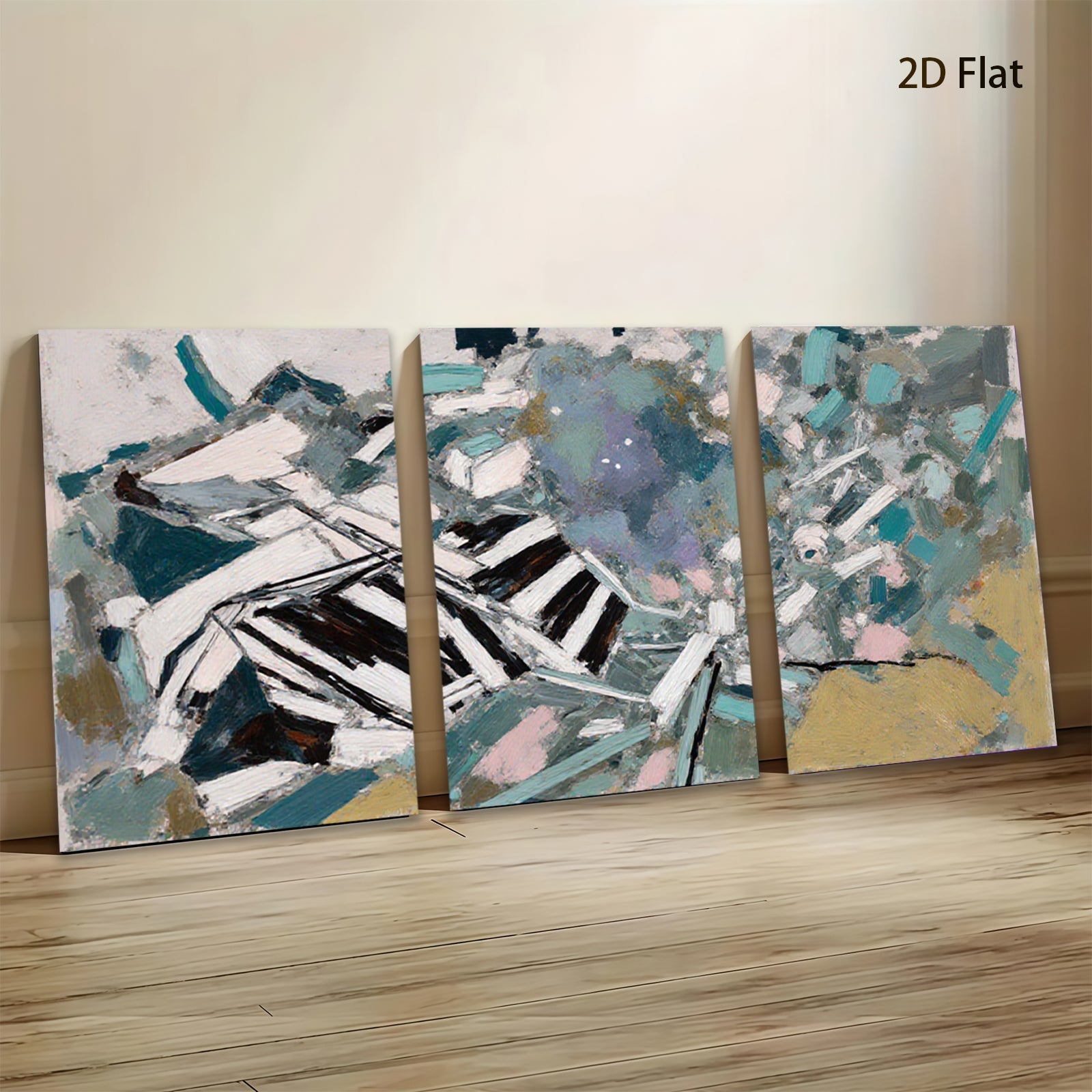 2D flat 1pc abstract brushstrokes vibrant coastal blues golds modern farmhouse wall art living room bedroom decor gallery wrapped canvas print oversized statement piece