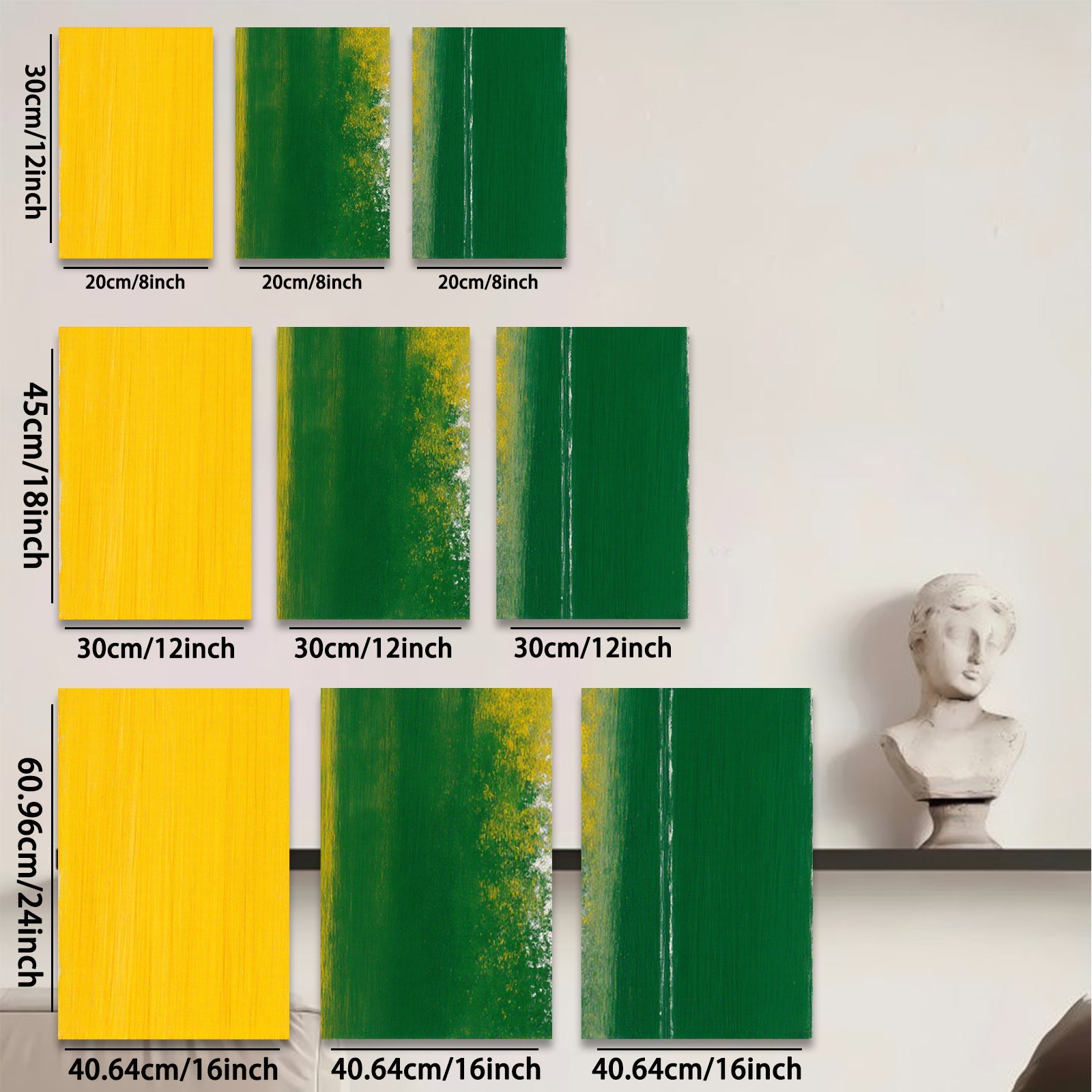 2D flat 1pc abstract canvas wall art vibrant yellow green hues modern farmhouse living room bedroom decor gallery wrapped stretched prints ready to hang large size statement piece