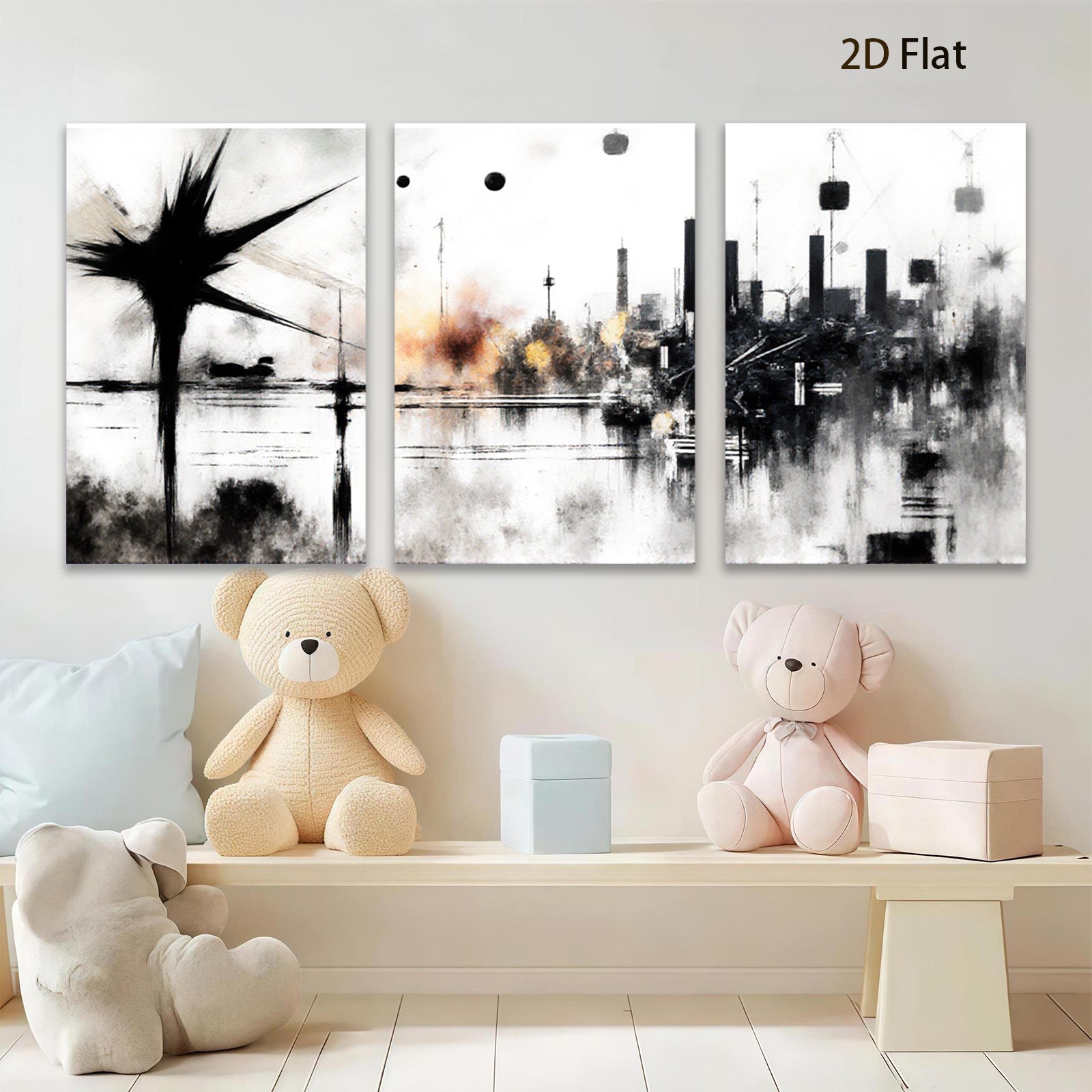 2D flat 1pc abstract city skyline modern wall art canvas prints for living room bedroom office decor farmhouse style gallery wrapped timeless elegance