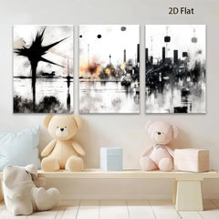 2D flat 1pc abstract city skyline modern wall art canvas prints for living room bedroom office decor farmhouse style gallery wrapped timeless elegance