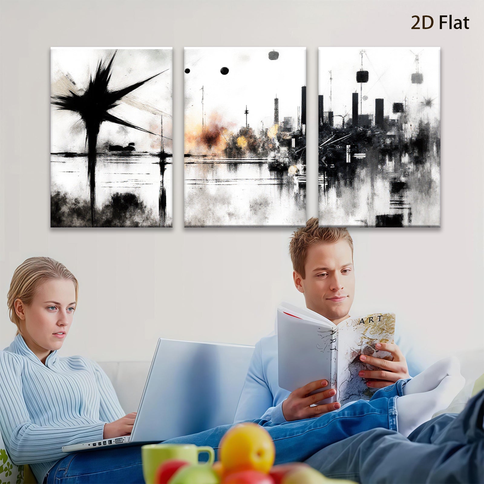 2D flat 1pc abstract city skyline modern wall art canvas prints for living room bedroom office decor farmhouse style gallery wrapped timeless elegance