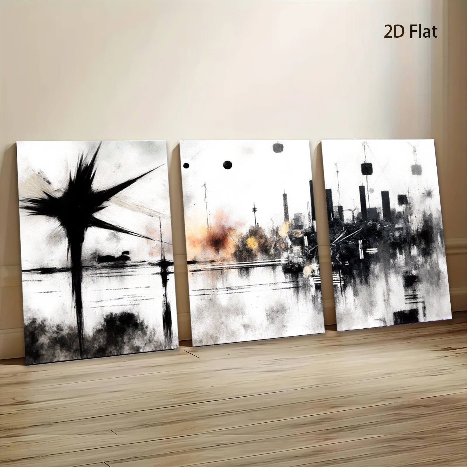2D flat 1pc abstract city skyline modern wall art canvas prints for living room bedroom office decor farmhouse style gallery wrapped timeless elegance