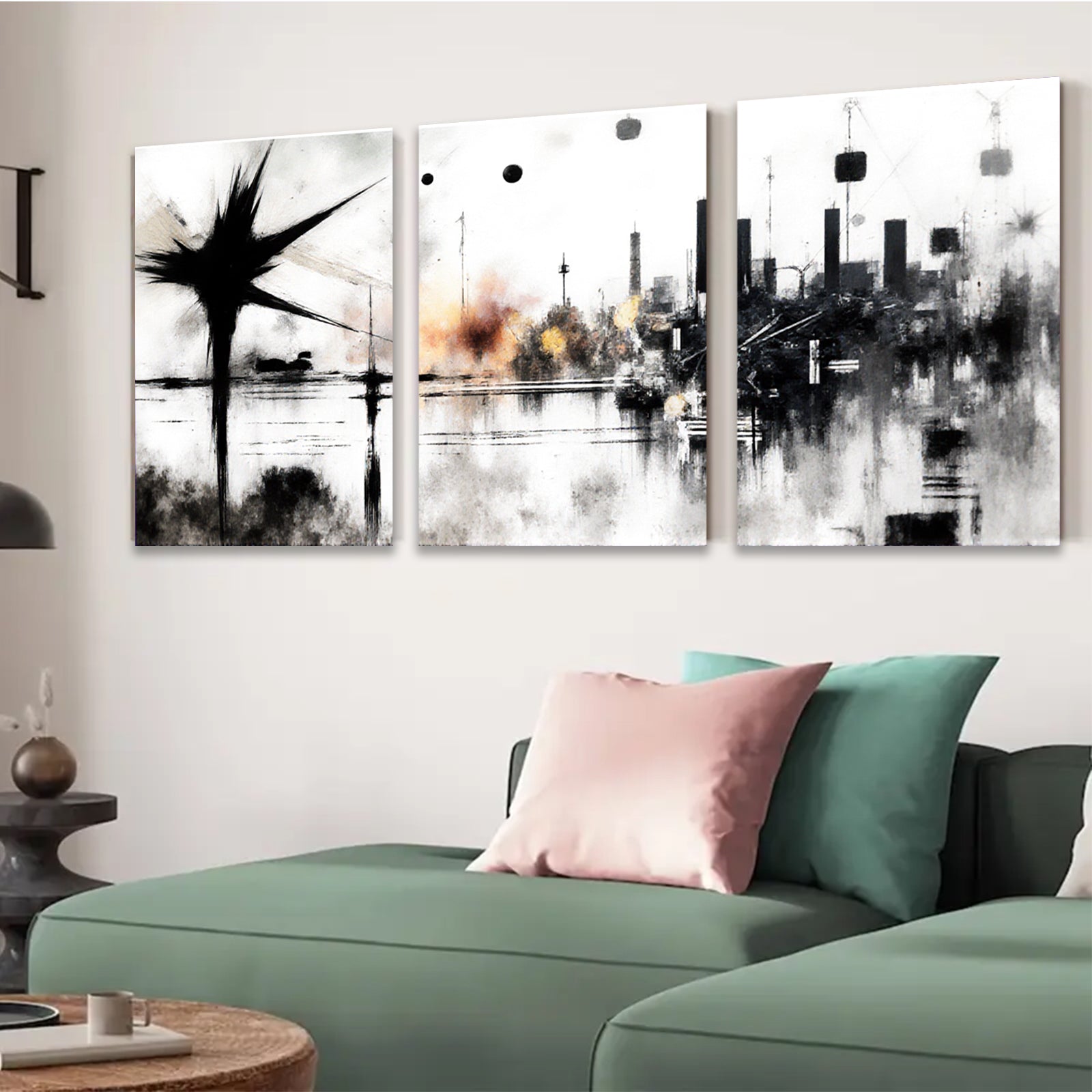 2D flat 1pc abstract city skyline modern wall art canvas prints for living room bedroom office decor farmhouse style gallery wrapped timeless elegance