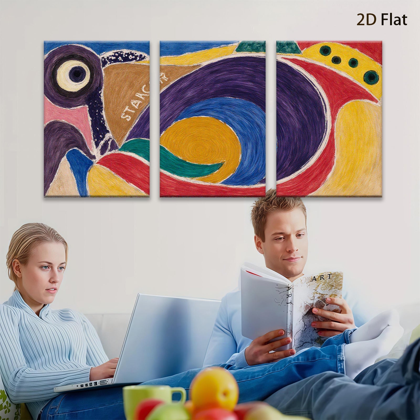2D flat 1pc abstract colorful swirls modern wall art home decor living room bedroom office gallery wrapped canvas print farmhouse style