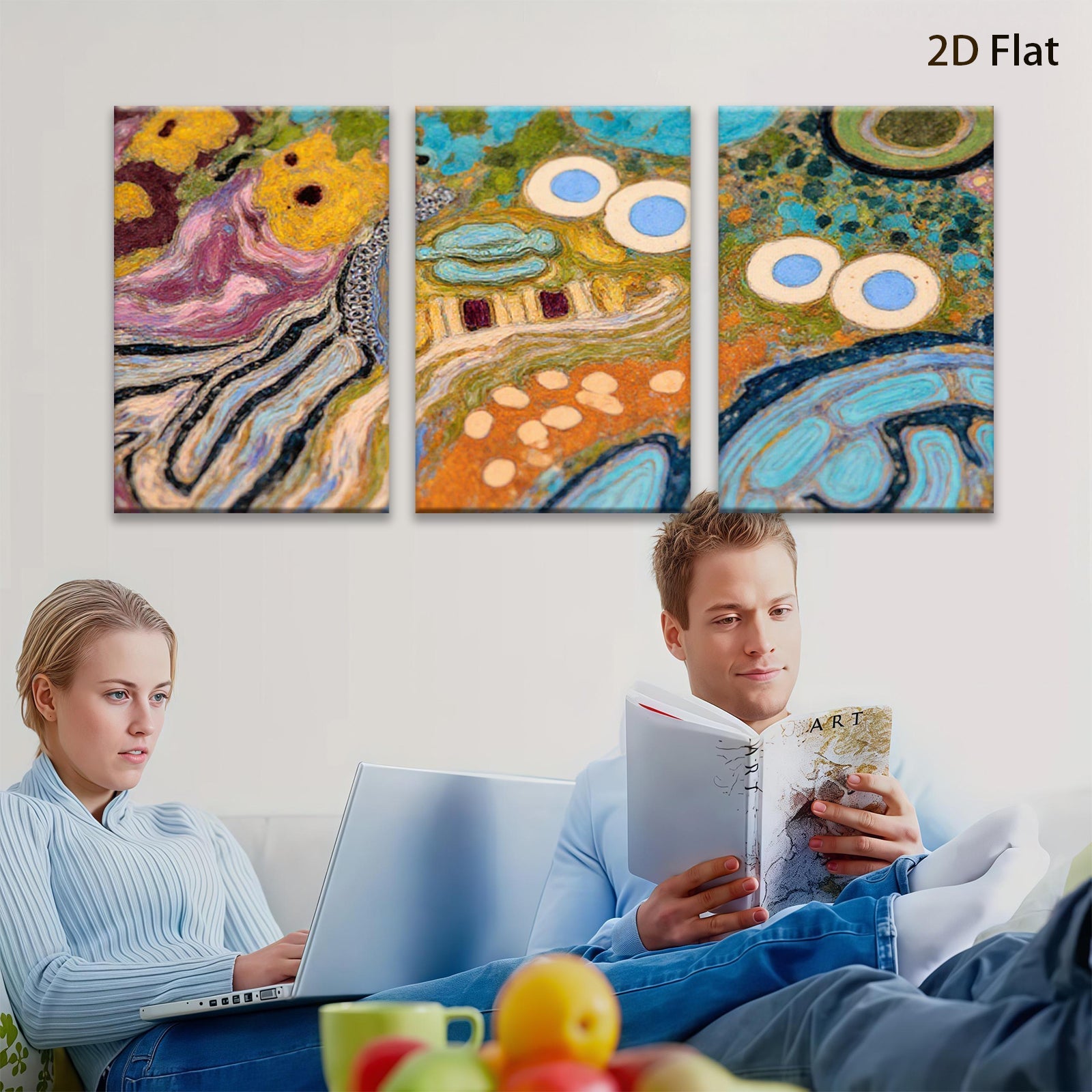 2D flat 1pc abstract colorful swirls vibrant wall art modern farmhouse living room bedroom decor gallery wrapped canvas prints statement piece