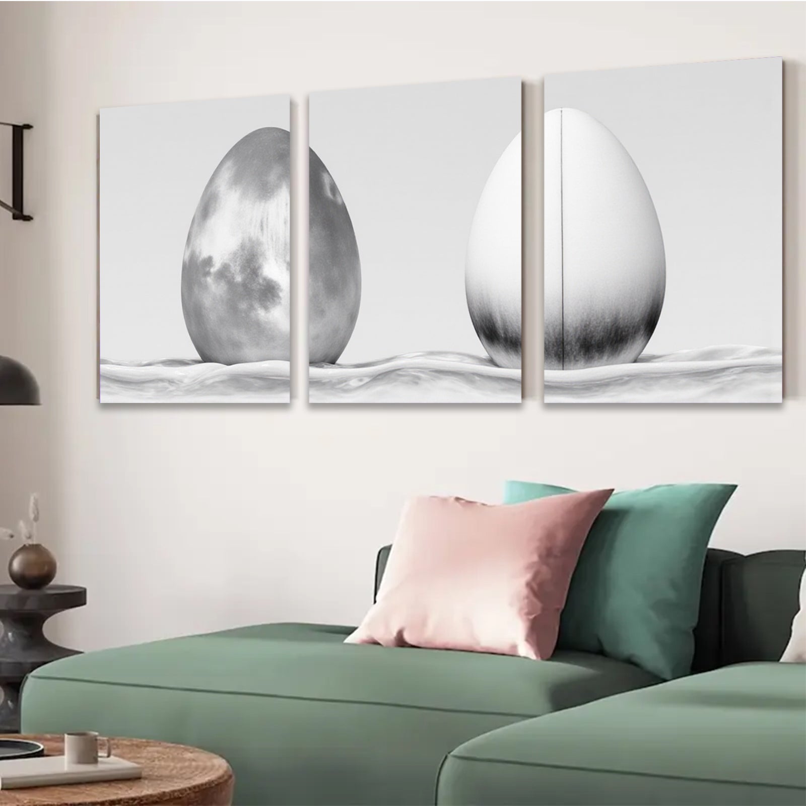 2D flat 1pc abstract eggshell monochrome wall art for living room bedroom modern farmhouse decor gallery wrapped canvas prints