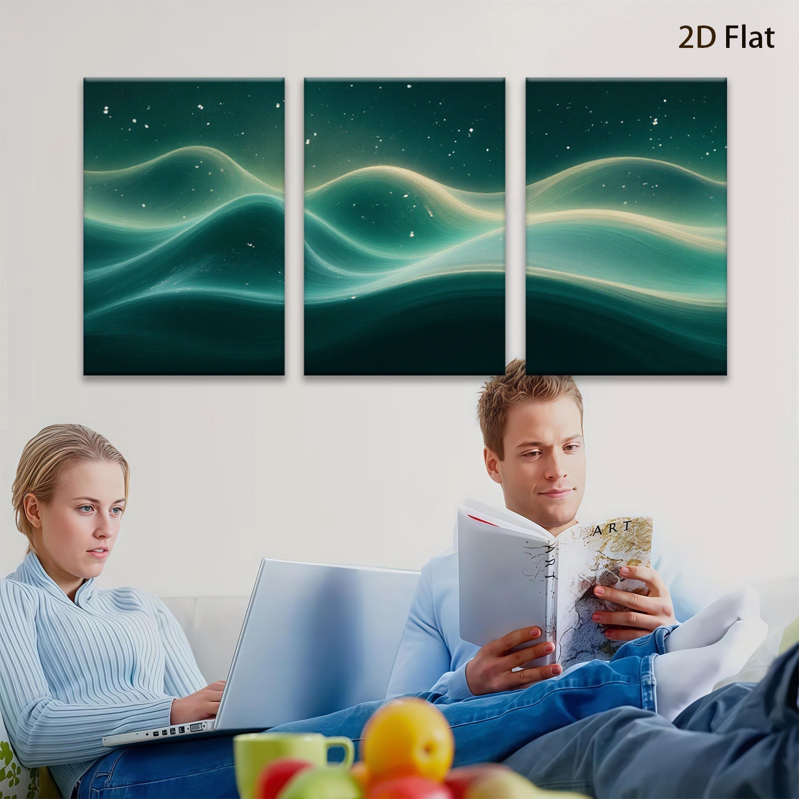 2D flat 1pc abstract emerald waves flowing energy modern wall art canvas prints for living room bedroom office decor farmhouse style gallery wrapped ready to hang