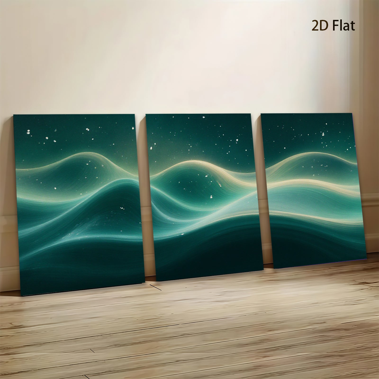 2D flat 1pc abstract emerald waves flowing energy modern wall art canvas prints for living room bedroom office decor farmhouse style gallery wrapped ready to hang