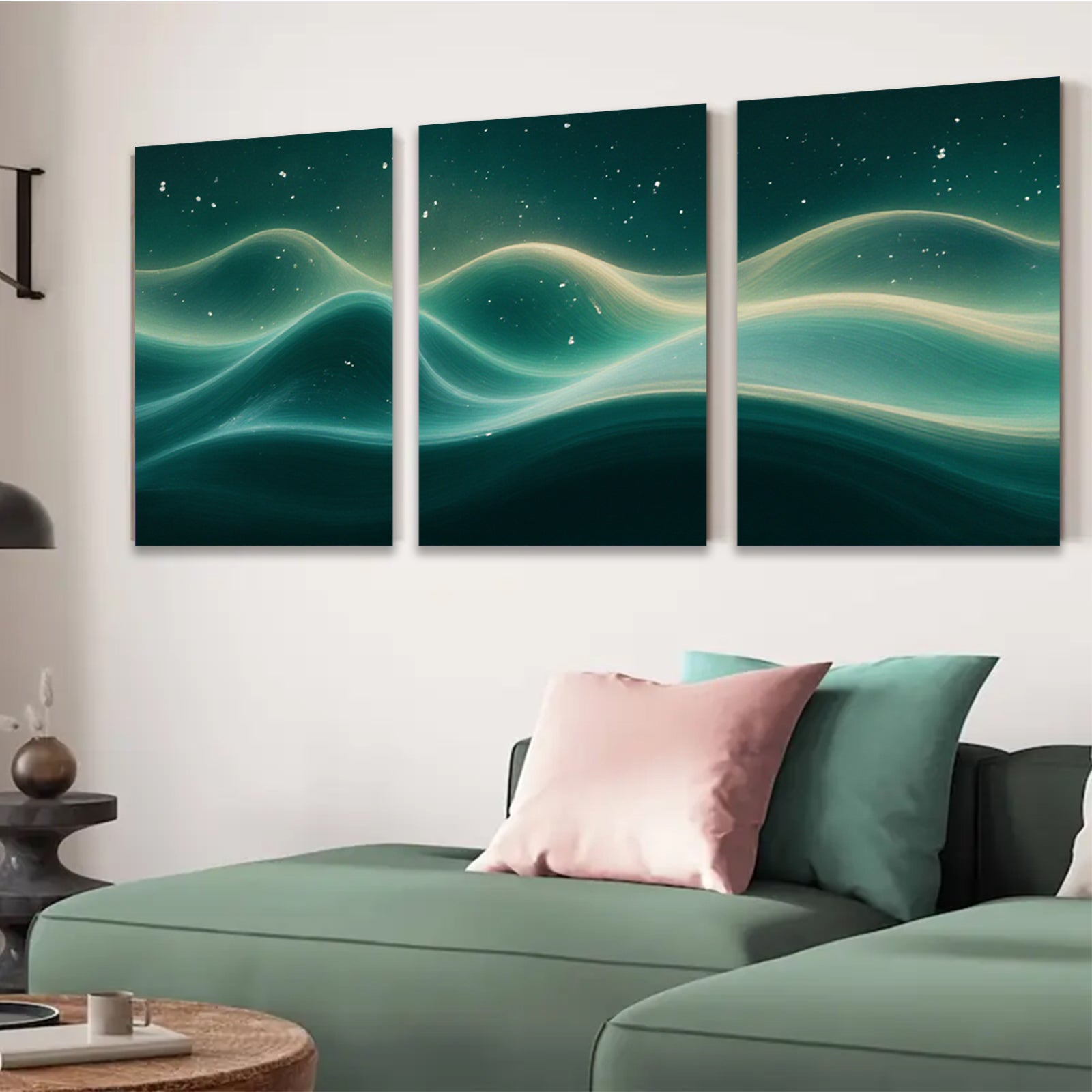 2D flat 1pc abstract emerald waves flowing energy modern wall art canvas prints for living room bedroom office decor farmhouse style gallery wrapped ready to hang