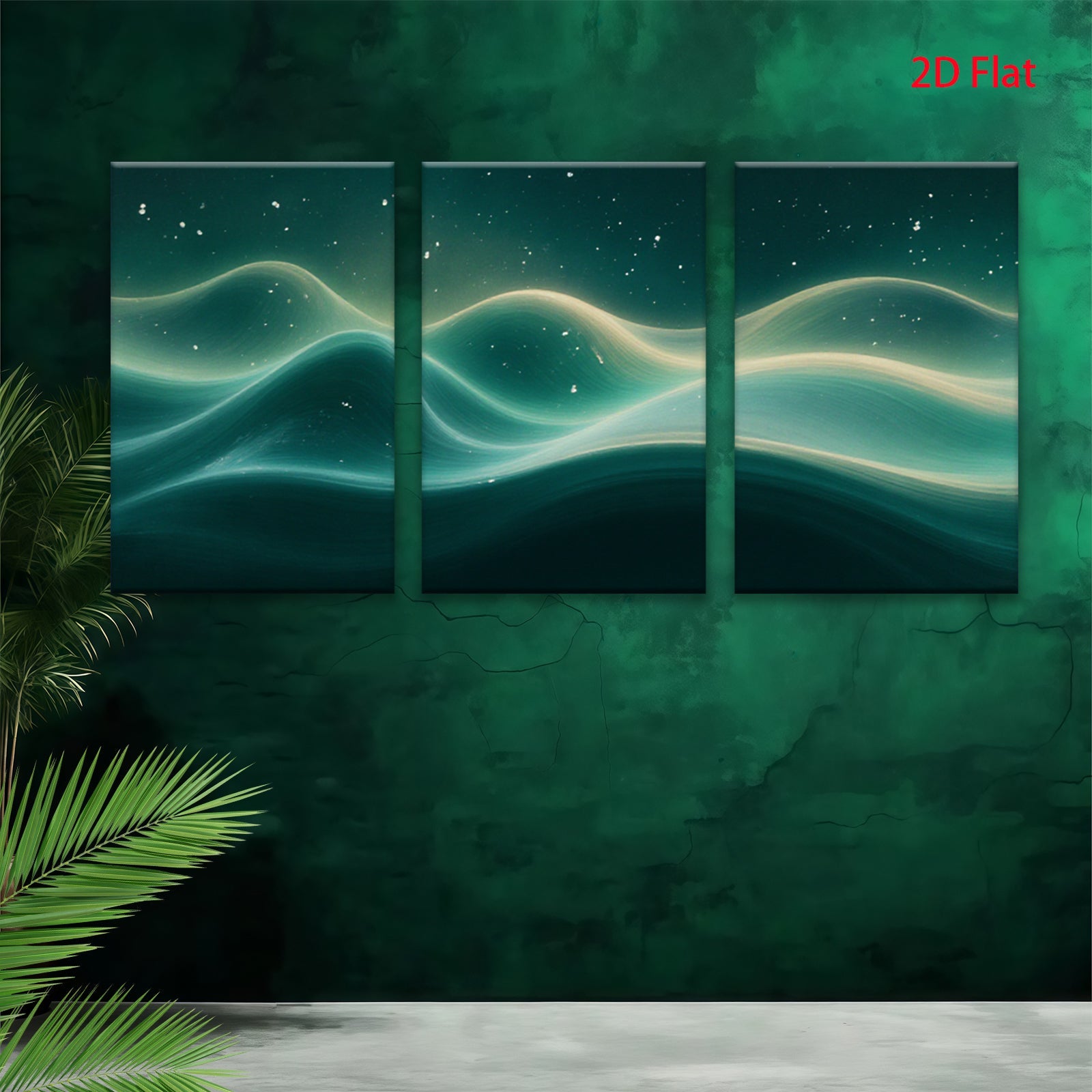 2D flat 1pc abstract emerald waves flowing energy modern wall art canvas prints for living room bedroom office decor farmhouse style gallery wrapped ready to hang