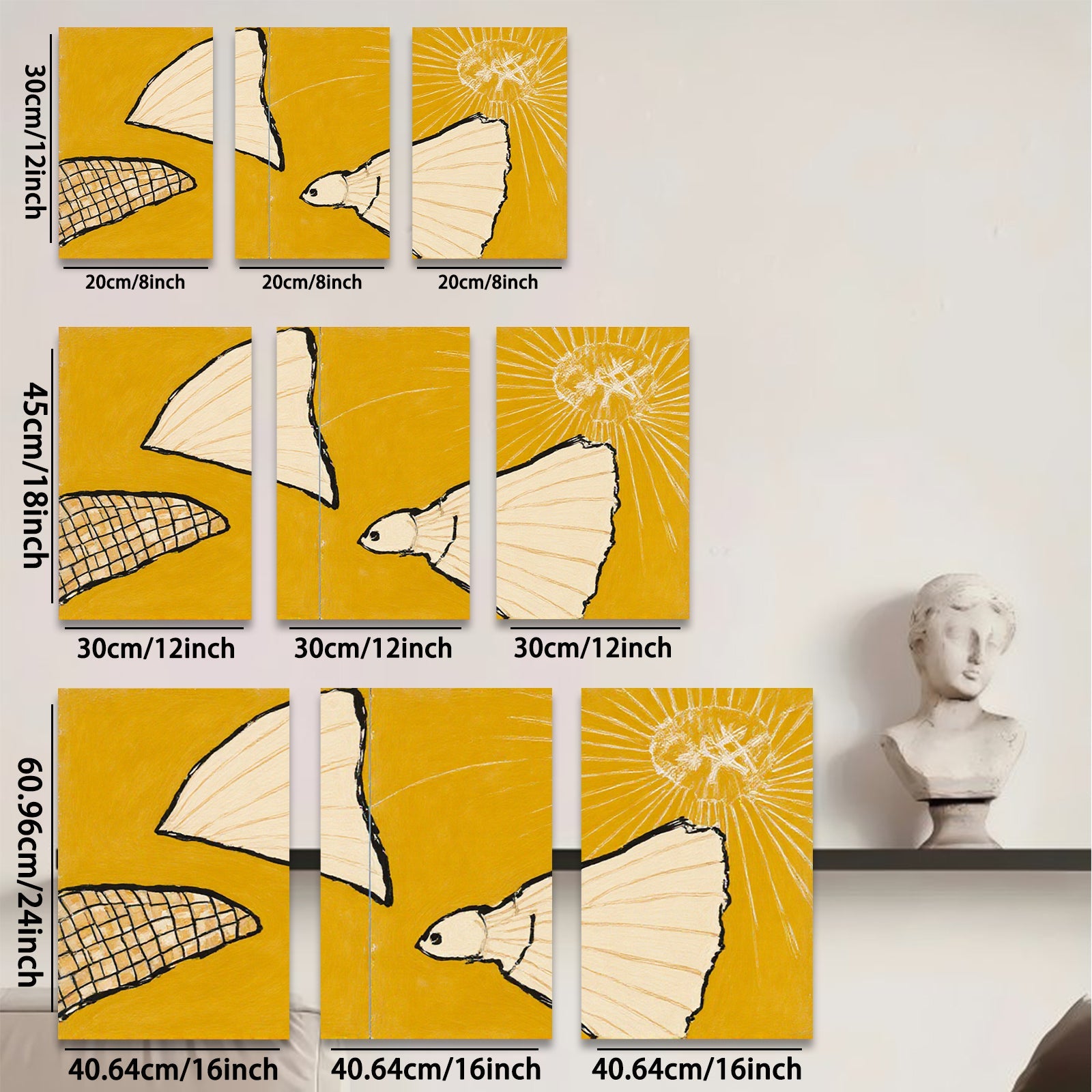2D flat 1pc abstract fish shapes minimalist wall art modern farmhouse decor living room bedroom gallery wrapped canvas prints