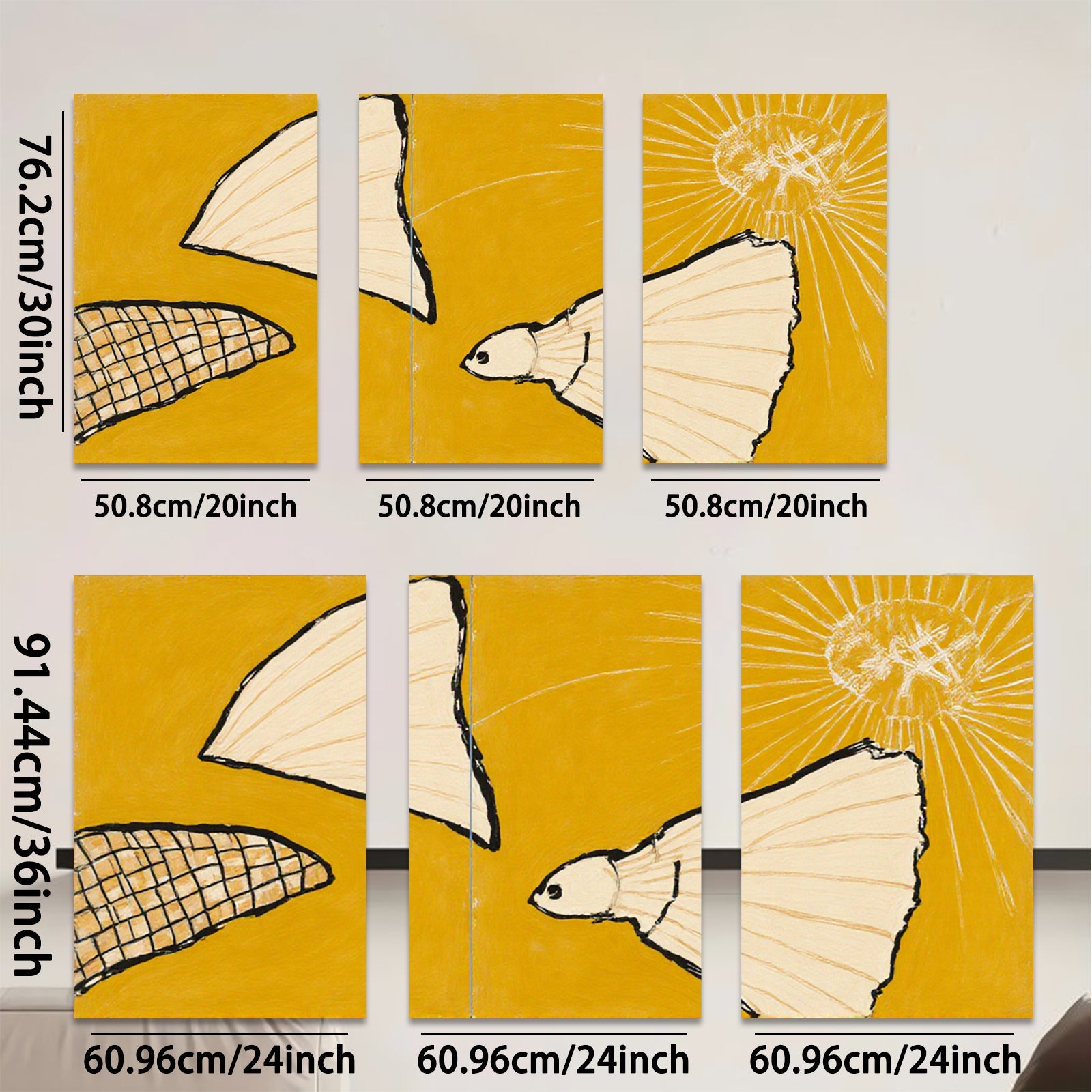 2D flat 1pc abstract fish shapes minimalist wall art modern farmhouse decor living room bedroom gallery wrapped canvas prints