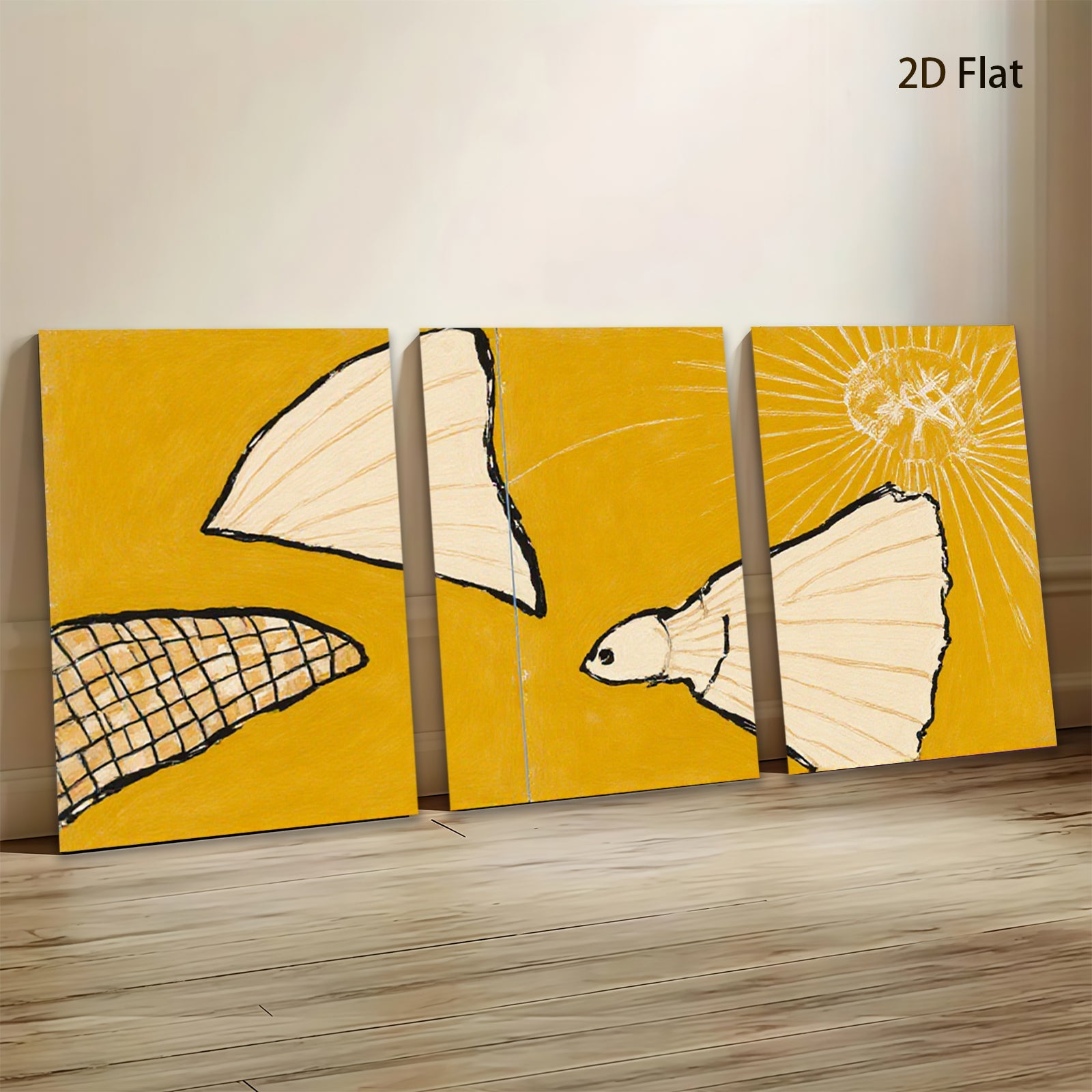 2D flat 1pc abstract fish shapes minimalist wall art modern farmhouse decor living room bedroom gallery wrapped canvas prints