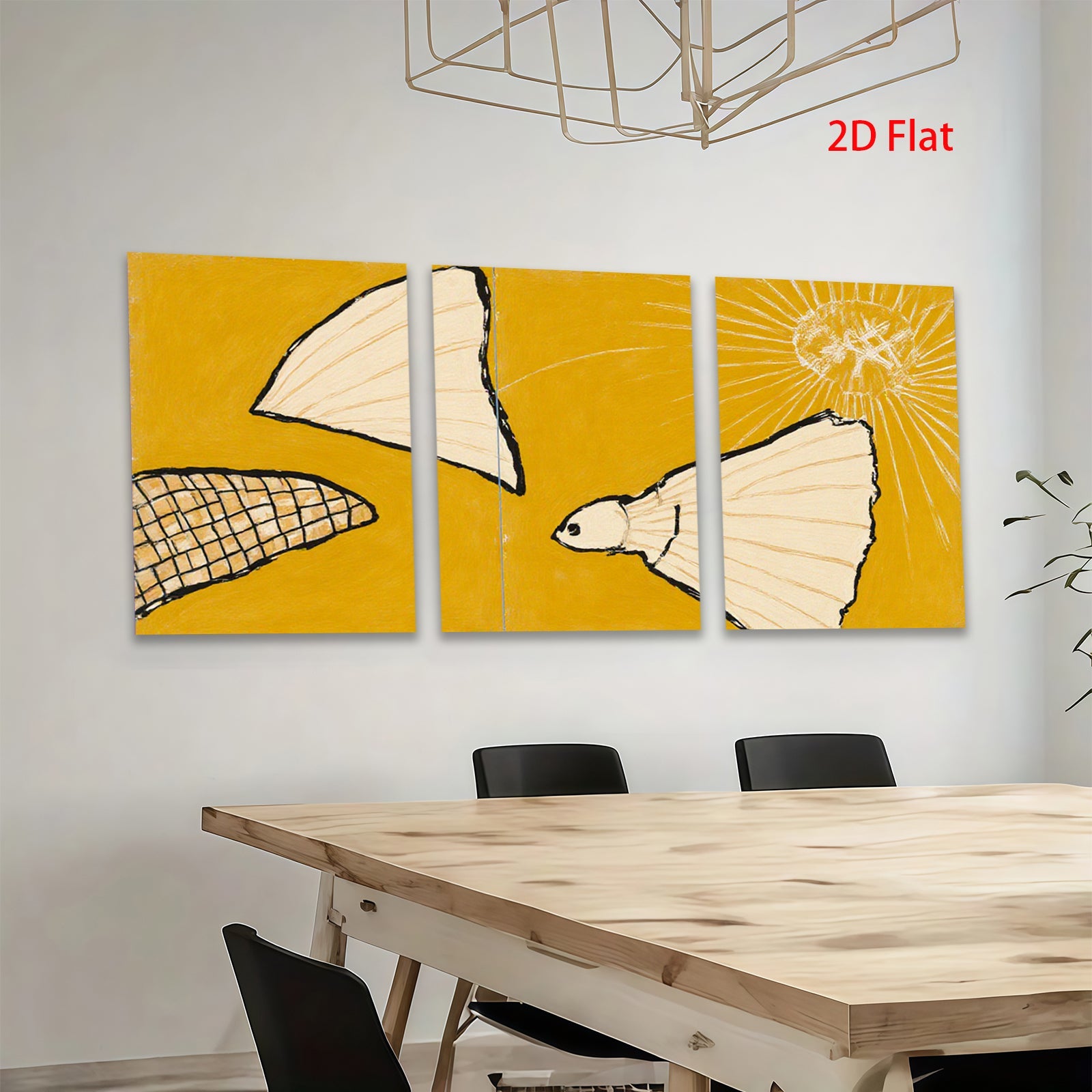 2D flat 1pc abstract fish shapes minimalist wall art modern farmhouse decor living room bedroom gallery wrapped canvas prints