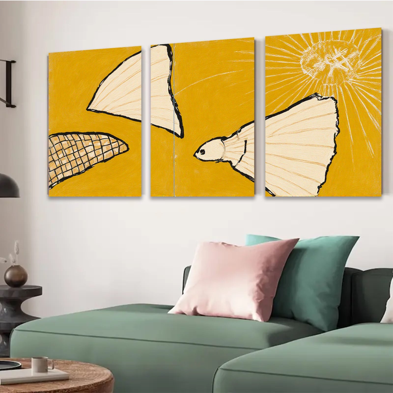 2D flat 1pc abstract fish shapes minimalist wall art modern farmhouse decor living room bedroom gallery wrapped canvas prints