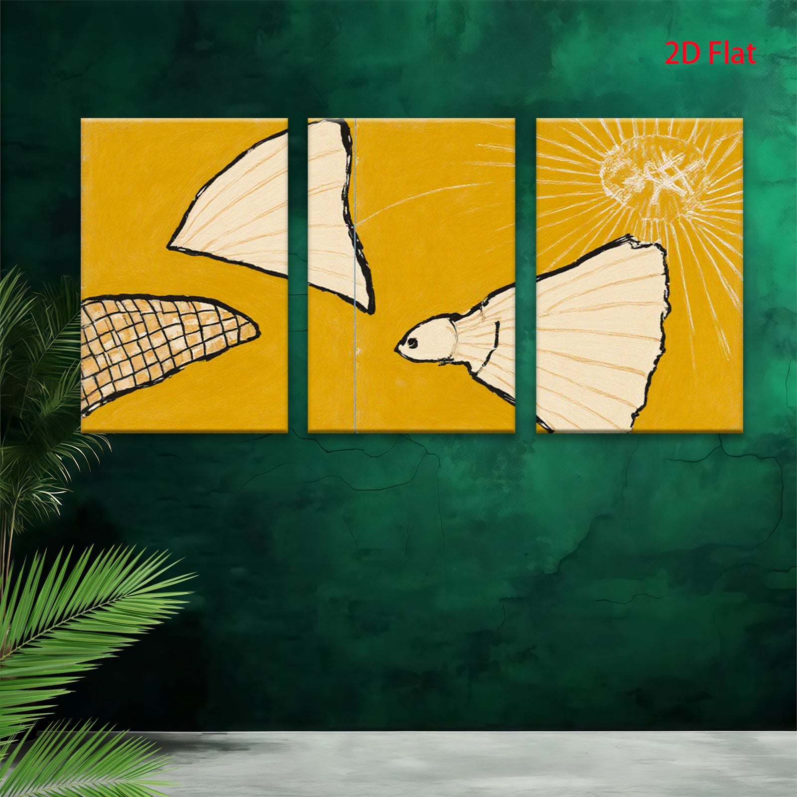 2D flat 1pc abstract fish shapes minimalist wall art modern farmhouse decor living room bedroom gallery wrapped canvas prints