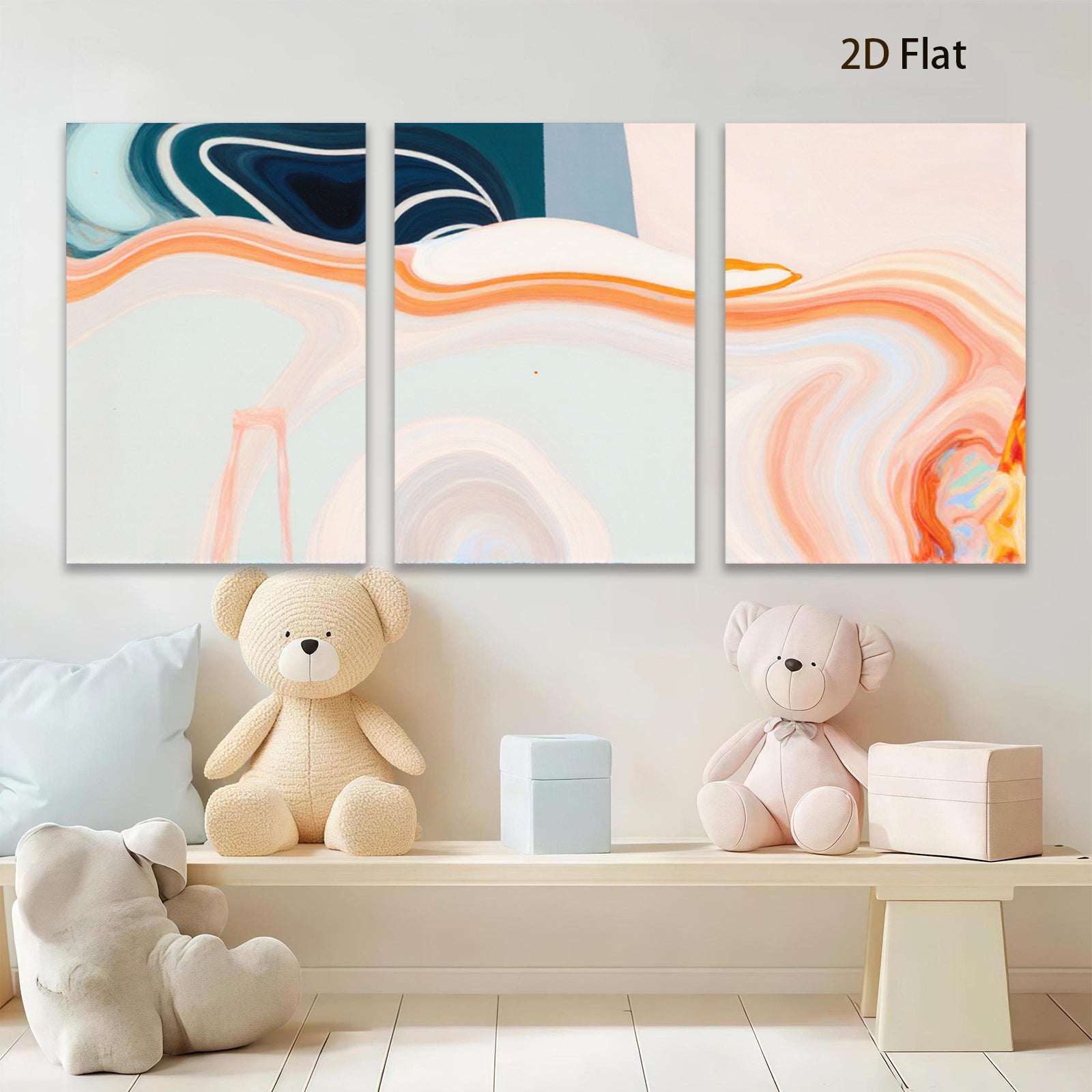 2D flat 1pc abstract fluid art canvas wall decor for living room bedroom modern farmhouse gallery wrapped teal orange minimalist statement piece trending now farmhouse style