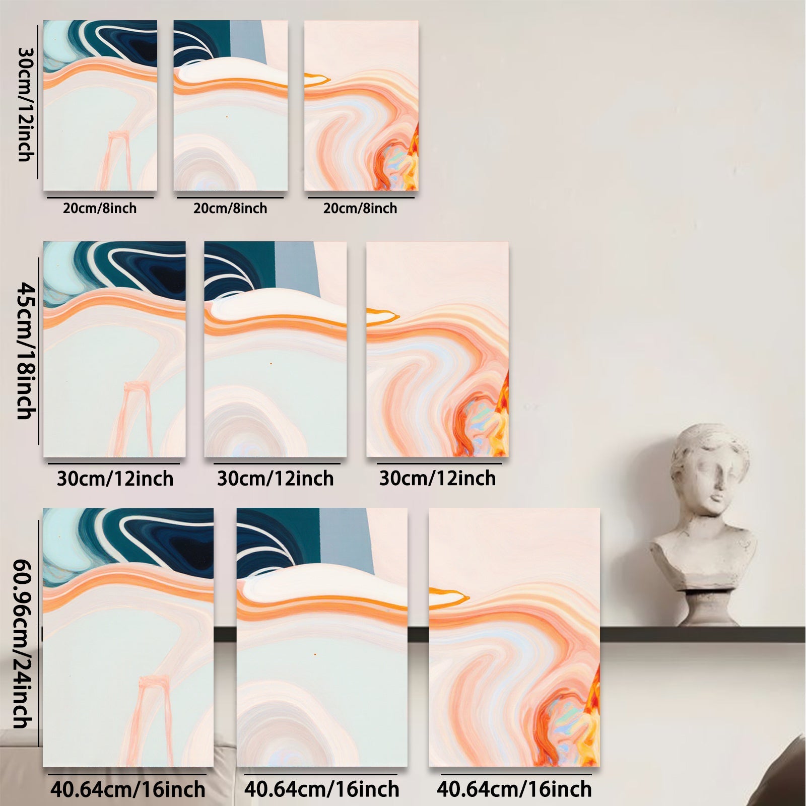 2D flat 1pc abstract fluid art canvas wall decor for living room bedroom modern farmhouse gallery wrapped teal orange minimalist statement piece trending now farmhouse style