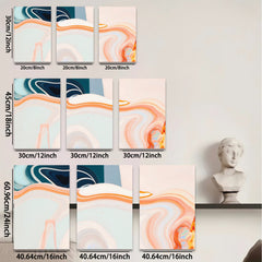 2D flat 1pc abstract fluid art canvas wall decor for living room bedroom modern farmhouse gallery wrapped teal orange minimalist statement piece trending now farmhouse style